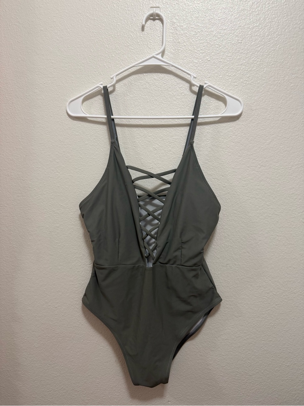 Apt. 9 Olive Deep V Lattice One-Piece Swimsuit